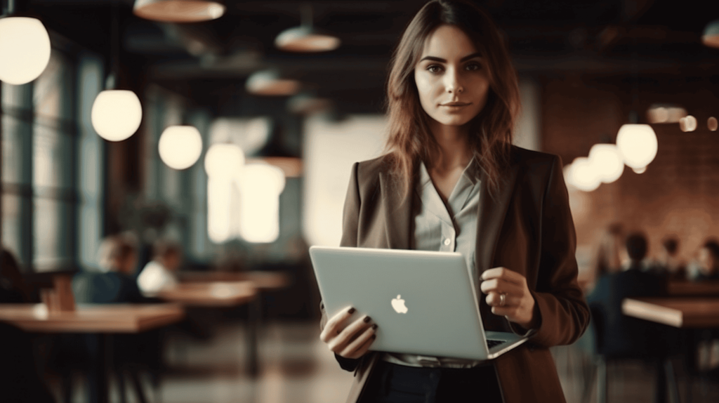 donna con laptop in mano